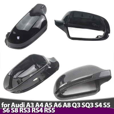 Black Carbon Style Rearview Mirror Caps 1 Pair Side Case Trim for Audi A3 A4 A5 A6 A8 Q3 SQ3 S4 S5 S6 S8 RS3 RS4 RS5 B8 B8.5 8P