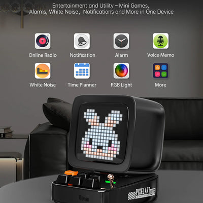 Ditoo-Pro Pixel Art Bluetooth Portable Black Speaker Alarm Clock DIY LED Display Board Cute Gift Home Light Decoration