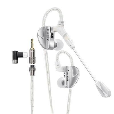 Assassin Silver in Ear Earphones 1Ba+1Dd+1Vibrate Game Mode HIFI Microphone Hybrid Tuning Switch Wired Earbuds IEM Headphone