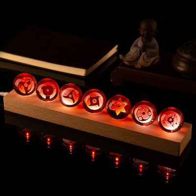 Glass Creative Luminous Figurines Transparent Red Crystal Ball Desktop Figurines Solid Wood Base Modern Cartoon Home Decoration