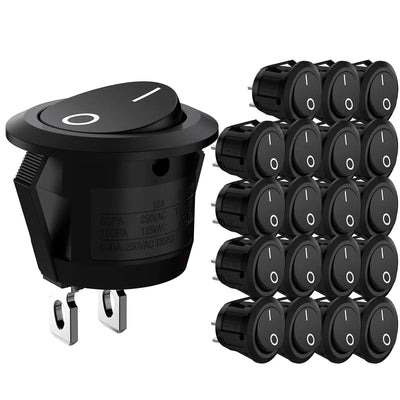 20Pcs 10Pcs Rocker Switch Black on off 2 Pin Mini round Toggle Switch 3A 250V 6A 125V 15MM Circle Switches for RV Car Truck Boat
