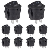 20Pcs 10Pcs Rocker Switch Black on off 2 Pin Mini round Toggle Switch 3A 250V 6A 125V 15MM Circle Switches for RV Car Truck Boat