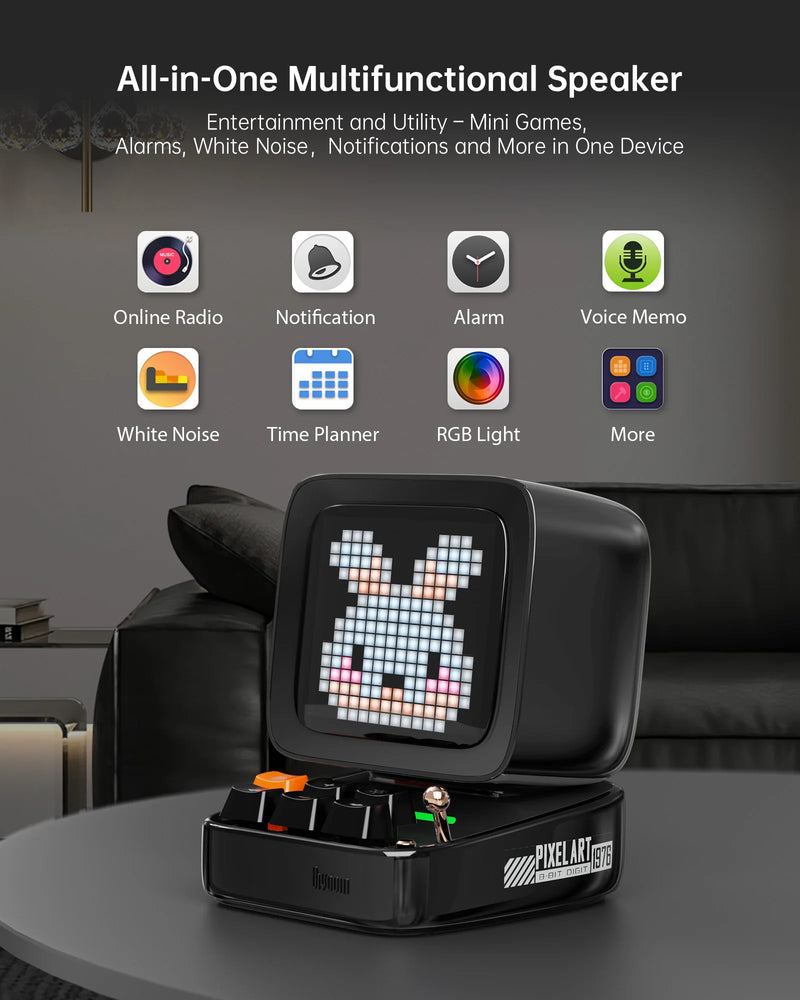 Ditoo-Pro Pixel Art Bluetooth Portable Black Speaker Alarm Clock DIY LED Display Board Cute Gift Home Light Decoration