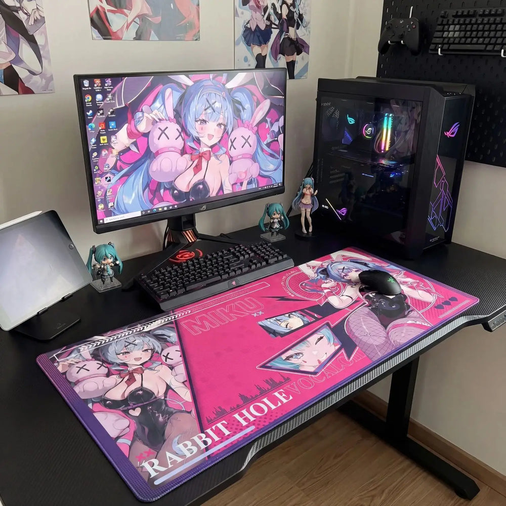 Hatsune Miku Rabbit Hole Extra Large Gaming Mouse Pad Anime Bunny Girl Desk Mat Anti-Slip Rubber Base Smooth Surface for Gamers
