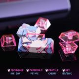 Cute Rabbit Hole Keycap Cherry Pbt Side-Engraved Translucent Pbt Hole Rabbit Black Pink 2.25/2.75U Space Alice Iso Layout Keycap