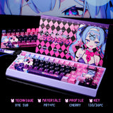 Cute Rabbit Hole Keycap Cherry Pbt Side-Engraved Translucent Pbt Hole Rabbit Black Pink 2.25/2.75U Space Alice Iso Layout Keycap