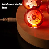 Glass Creative Luminous Figurines Transparent Red Crystal Ball Desktop Figurines Solid Wood Base Modern Cartoon Home Decoration