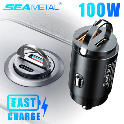 100W Car USB Charger Super Charge USB-A USB-C Cigarette Lighter Adapter Hidden Phone Charger for Iphone Huawei Samsung