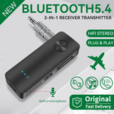 2-In-1 Wireless Audio Adapter Bluetooth 5.4 Receiver Transmitter 3.5Mm AUX Lossless Sound MIC for Car Speaker TV PC Airplane