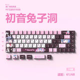 Cute Rabbit Hole Keycap Cherry Pbt Side-Engraved Translucent Pbt Hole Rabbit Black Pink 2.25/2.75U Space Alice Iso Layout Keycap