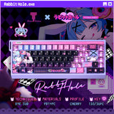 Cute Rabbit Hole Keycap Cherry Pbt Side-Engraved Translucent Pbt Hole Rabbit Black Pink 2.25/2.75U Space Alice Iso Layout Keycap