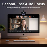 4K FHD 1080P Webcam 8MP for PC, PDAF Auto Focus, Dual AI Noise-Cancelling Mics, Web Cam Camera for Zoom/Teams/Google Meet