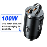 100W Car USB Charger Super Charge USB-A USB-C Cigarette Lighter Adapter Hidden Phone Charger for Iphone Huawei Samsung