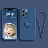 Liquid Silicone Case for  17 16 16E 15 13 Mini 14 12 11 Pro Max plus Phone Holder Ring Stand Protect Cover Wrist Strap